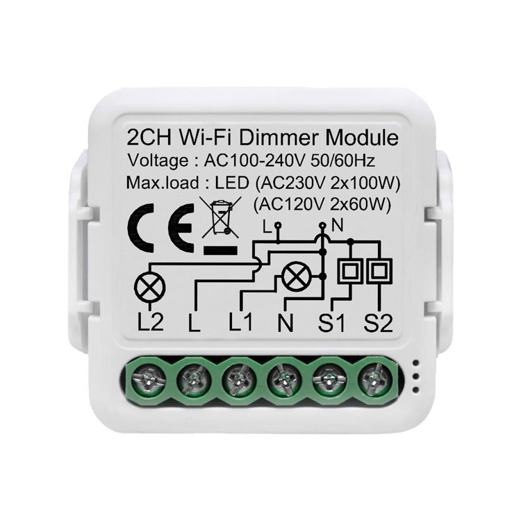 WiFi 2-Channel In-Wall Smart Dimmer Module | 70W/Channel