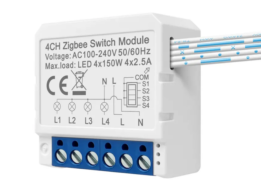 Zigbee 4-Channel In-Wall Smart Switch Module | 150W/Channel