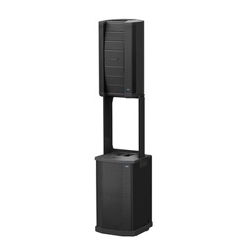 Bose F1 Model 812 Flexible Array Dual System with a loudspeaker on top of a subwoofer, both in black color.