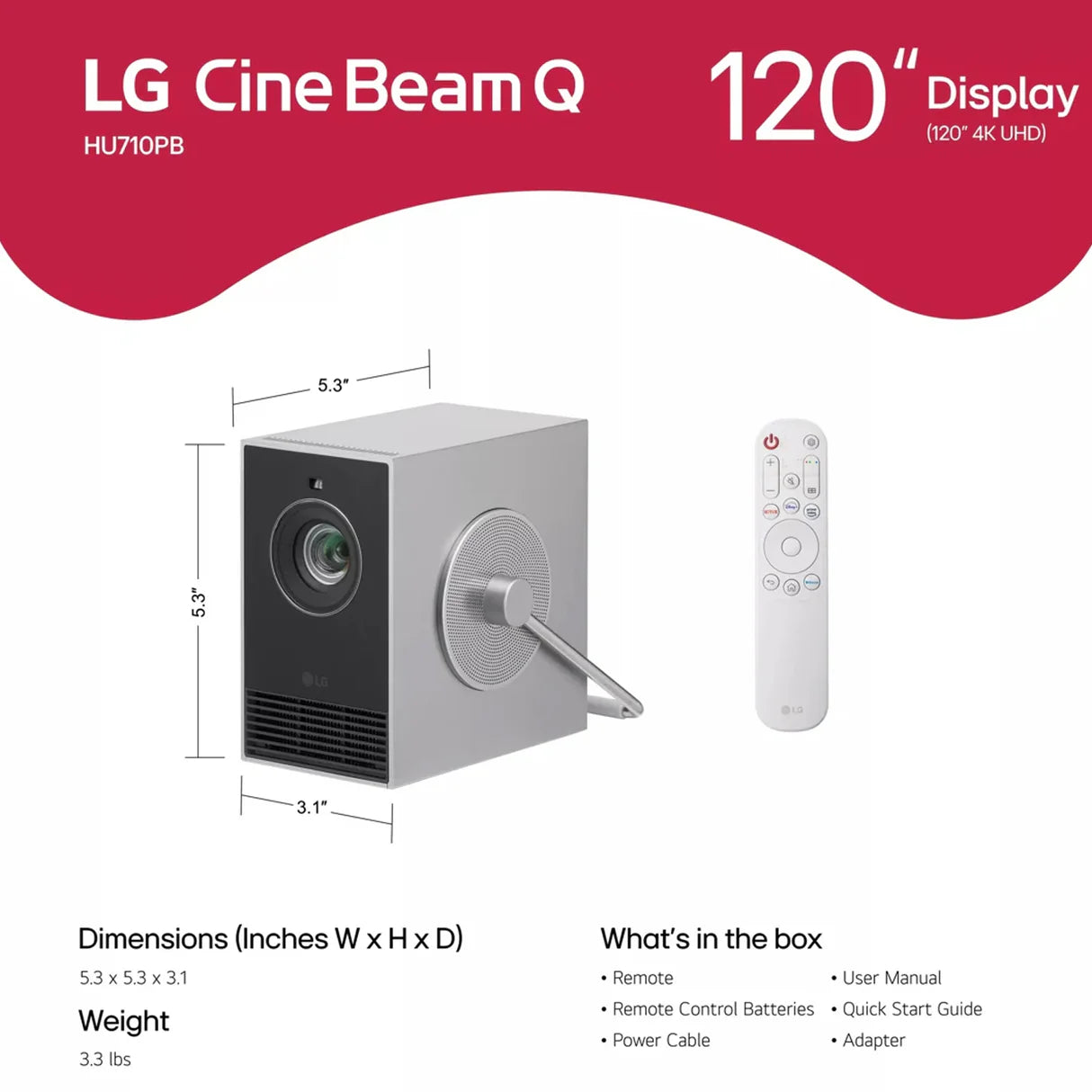 LG CineBeam HU710PB - 4K UHD Smart Portable Laser Projector