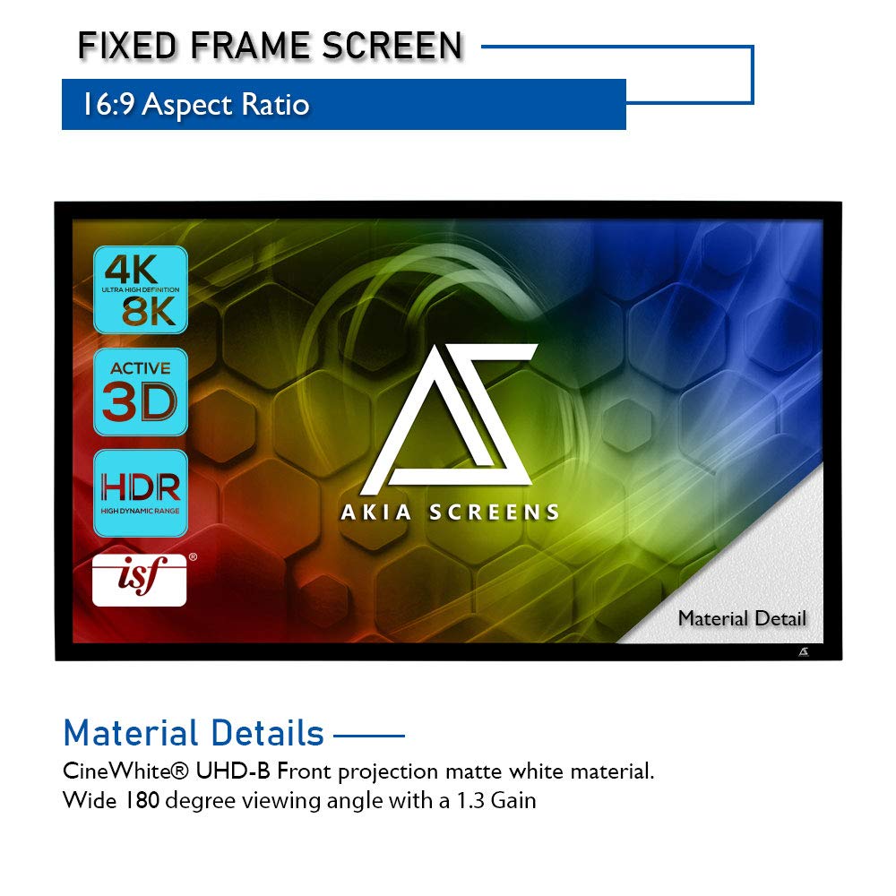 Akia Screens 110 INCH Projector Screen 16:9 Fixed Frame Projector Screen 8K / 4K Ultra HD 3D Screen Fixed Frame Series AK-FF110WH2